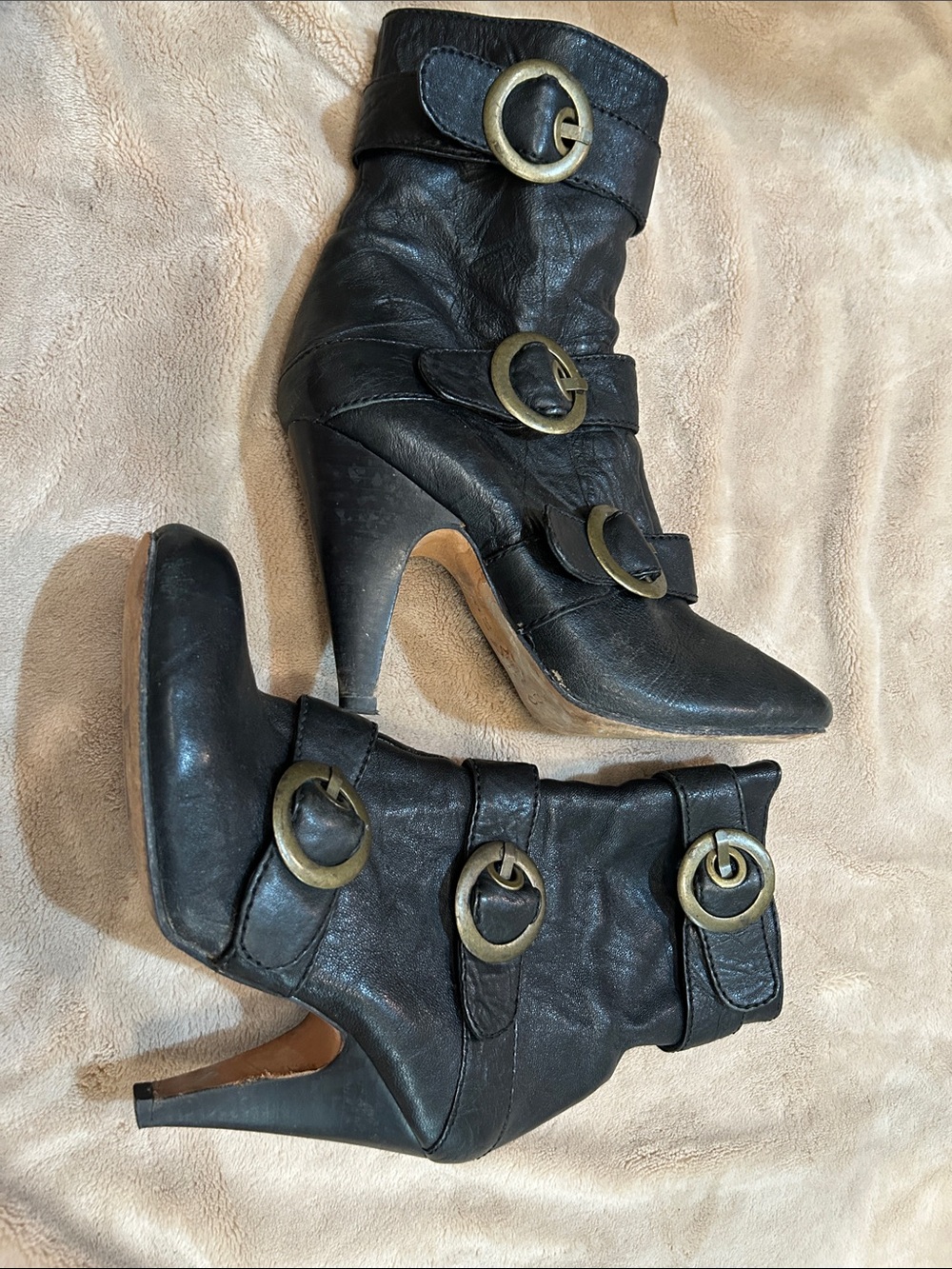 Aldo Black Leather Buckle Ankle Boots